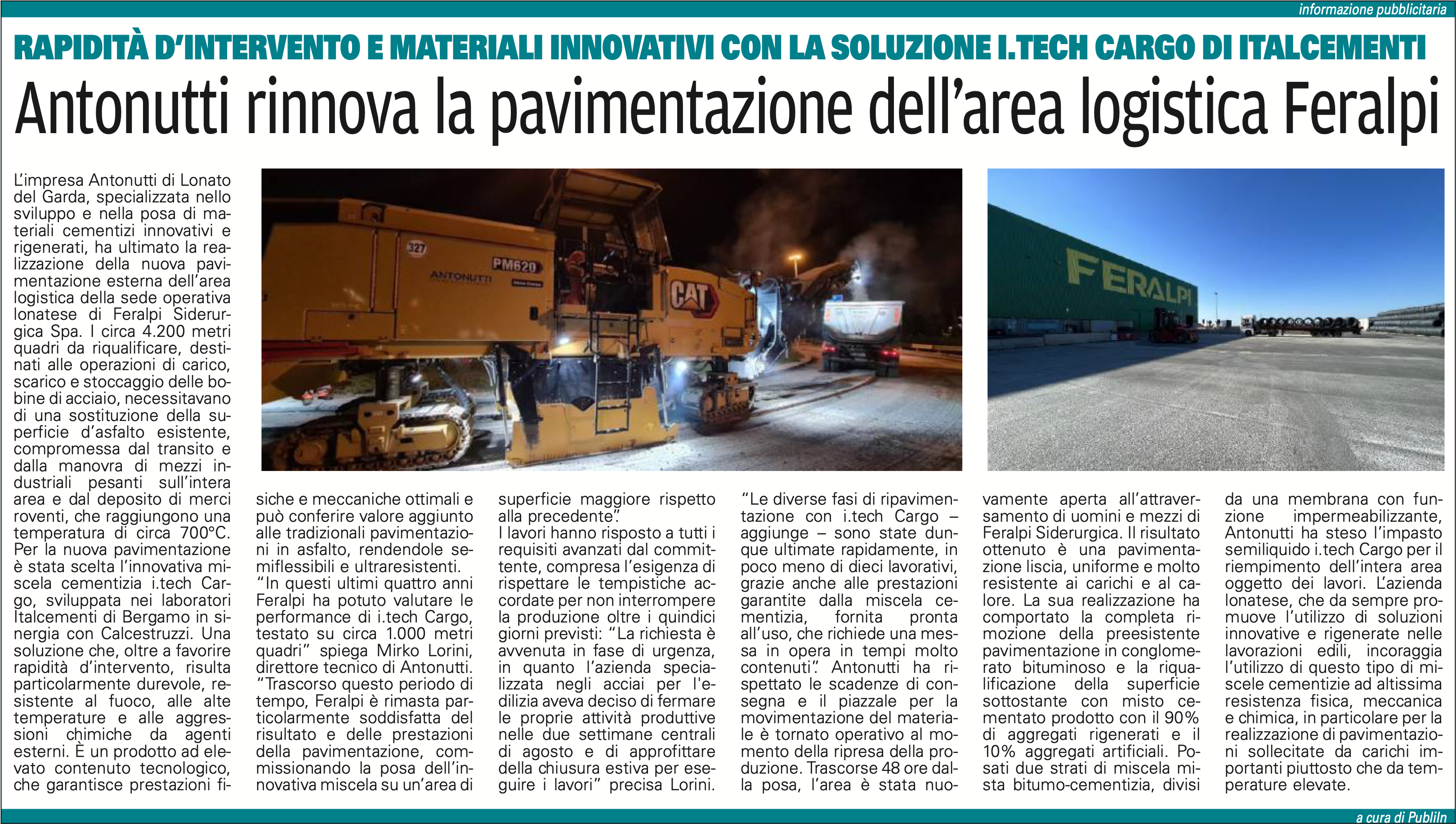 Antonutti rinnova la pavimentazione dell’area logistica Feralpi